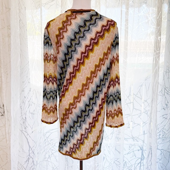 MISSONI COLORFUL SIGNATURE ZIG ZAG PRINT LONG SLEEVE CAFTAN COVER UP TOP DRESS - Picture 5 of 8